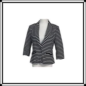 EUC! Christian Siriano Navy/White Striped Jacket, size Med.